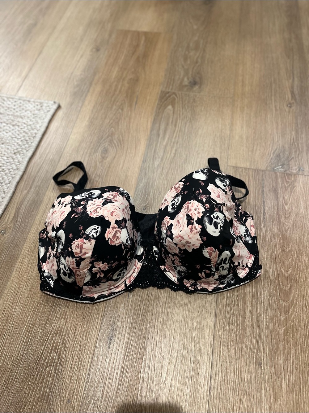 torrid Black Bra with Blush Floral Print and Lace Trim